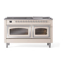 ILVE 60-Inch Nostalgie II Noblesse Natural Gas Dual Fuel Range   in Antique White with Chrome Trim (UN60FNMPAWC)