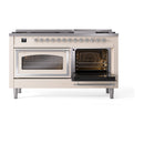 ILVE 60-Inch Nostalgie II Noblesse Propane Gas Dual Fuel Range with 9 Sealed Burners, Griddle, Triple Glass Door Oven in Antique White with Chrome Trim (UN60FNMPAWCLP)