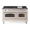 ILVE 60-Inch Nostalgie II Noblesse Natural Gas Dual Fuel Range   in Antique White with Chrome Trim (UN60FNMPAWC)