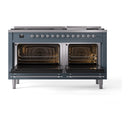 ILVE 60-Inch Nostalgie II Noblesse Propane Gas Dual Fuel Range with 9 Sealed Burners, Griddle, Triple Glass Door Oven in Blue Grey with Chrome Trim (UN60FNMPBGCLP)