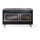 ILVE 60-Inch Nostalgie II Noblesse Propane Gas Dual Fuel Range with 9 Sealed Burners, Griddle, Triple Glass Door Oven in Glossy Black with Chrome Trim (UN60FNMPBKCLP)