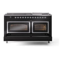 ILVE 60-Inch Nostalgie II Noblesse Natural Gas Dual Fuel Range   in Glossy Black with Chrome Trim (UN60FNMPBKC)