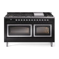ILVE 60-Inch Nostalgie II Noblesse Natural Gas Dual Fuel Range   in Glossy Black with Chrome Trim (UN60FNMPBKC)