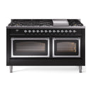 ILVE 60-Inch Nostalgie II Noblesse Natural Gas Dual Fuel Range   in Glossy Black with Chrome Trim (UN60FNMPBKC)