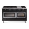 ILVE 60-Inch Nostalgie II Noblesse Natural Gas Dual Fuel Range   in Glossy Black with Chrome Trim (UN60FNMPBKC)