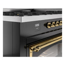 ILVE 60-Inch Nostalgie II Noblesse Natural Gas Dual Fuel Range   in Glossy Black with Brass Trim (UN60FNMPBKG)