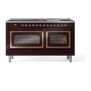 ILVE 60-Inch Nostalgie II Noblesse Natural Gas Dual Fuel Range   in Burgundy with Brass Trim (UN60FNMPBUG)