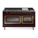 ILVE 60-Inch Nostalgie II Noblesse Natural Gas Dual Fuel Range   in Burgundy with Brass Trim (UN60FNMPBUG)