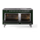 ILVE 60-Inch Nostalgie II Noblesse Propane Gas Dual Fuel Range with 9 Sealed Burners, Griddle, Triple Glass Door Oven in Emerald Green with Chrome Trim (UN60FNMPEGCLP)
