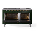 ILVE 60-Inch Nostalgie II Noblesse Propane Gas Dual Fuel Range with 9 Sealed Burners, Griddle, Triple Glass Door Oven in Emerald Green with Brass Trim (UN60FNMPEGGLP)