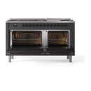 ILVE 60-Inch Nostalgie II Noblesse Propane Gas Dual Fuel Range with 9 Sealed Burners, Griddle, Triple Glass Door Oven in Matte Graphite with Bronze Trim (UN60FNMPMGBLP)