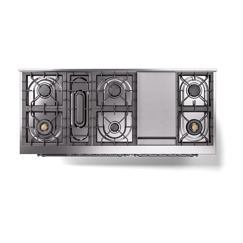 Dual fuel range underside burner layout diagram with four burner sections
