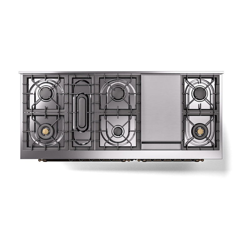 ILVE 60-Inch Nostalgie II Noblesse Dual Fuel Range with 9 Sealed Burners, Griddle, Triple Glass Door Oven in Custom RAL with Bronze Trim (UN60FNMPRAB)