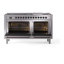 ILVE 60-Inch Nostalgie II Noblesse Propane Gas Dual Fuel Range with 9 Sealed Burners, Griddle, Triple Glass Door Oven in Stainless Steel with Bronze Trim (UN60FNMPSSBLP)