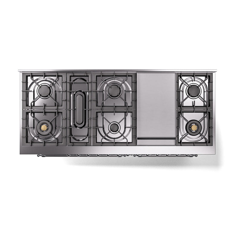Under-burner layout diagram for a dual fuel gas range with burner modules
