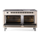 ILVE 60-Inch Nostalgie II Noblesse Propane Gas Dual Fuel Range with 9 Sealed Burners, Griddle, and Solid Door Oven in Antique White with Bronze Trim (UN60FQNMPAWBLP)