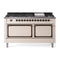 ILVE 60-Inch Nostalgie II Noblesse Propane Gas Dual Fuel Range with 9 Sealed Burners, Griddle, and Solid Door Oven in Antique White with Bronze Trim (UN60FQNMPAWBLP)