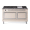 ILVE 60-Inch Nostalgie II Noblesse Natural Gas Dual Fuel Range with 9 Sealed Burners, Griddle, and Solid Door Oven in Antique White with Chrome Trim (UN60FQNMPAWC)