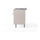 ILVE 60-Inch Nostalgie II Noblesse Propane Gas Dual Fuel Range with 9 Sealed Burners, Griddle, and Solid Door Oven in Antique White with Brass Trim (UN60FQNMPAWGLP)