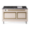 ILVE 60-Inch Nostalgie II Noblesse Natural Gas Dual Fuel Range with 9 Sealed Burners, Griddle, and Solid Door Oven in Antique White with Brass Trim (UN60FQNMPAWG)