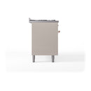 ILVE 60-Inch Nostalgie II Noblesse Natural Gas Dual Fuel Range with 9 Sealed Burners, Griddle, and Solid Door Oven in Antique White with Copper Trim (UN60FQNMPAWP)