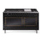 ILVE 60-Inch Nostalgie II Noblesse Natural Gas Dual Fuel Range with 9 Sealed Burners, Griddle, and Solid Door Oven in Glossy Black with Bronze Trim (UN60FQNMPBKB)