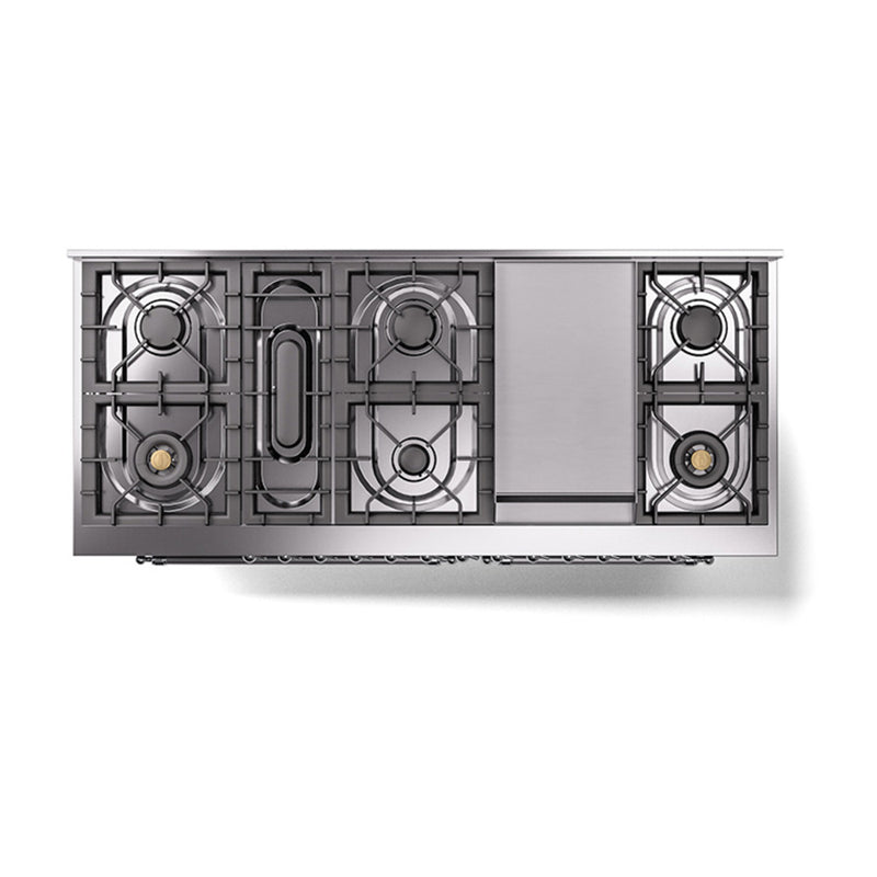 ILVE 60-Inch Nostalgie II Noblesse Dual Fuel Range with 9 Sealed Burners, Griddle, and Solid Door Oven in Glossy Black with Chrome Trim (UN60FQNMPBKC)