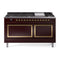 ILVE 60-Inch Nostalgie II Noblesse Natural Gas Dual Fuel Range with 9 Sealed Burners, Griddle, and Solid Door Oven in Burgundy with Brass Trim (UN60FQNMPBUG)