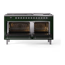ILVE 60-Inch Nostalgie II Noblesse Propane Gas Dual Fuel Range with 9 Sealed Burners, Griddle, and Solid Door Oven in Emerald Green with Chrome Trim (UN60FQNMPEGCLP)