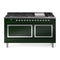 ILVE 60-Inch Nostalgie II Noblesse Natural Gas Dual Fuel Range with 9 Sealed Burners, Griddle, and Solid Door Oven in Emerald Green with Chrome Trim (UN60FQNMPEGC)