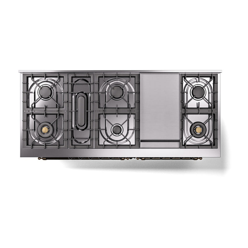 ILVE 60-Inch Nostalgie II Noblesse Dual Fuel Range with 9 Sealed Burners, Griddle, and Solid Door Oven in Matte Graphite with Bronze Trim (UN60FQNMPMGB)