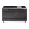 ILVE 60-Inch Nostalgie II Noblesse Natural Gas Dual Fuel Range with 9 Sealed Burners, Griddle, and Solid Door Oven in Matte Graphite with Bronze Trim (UN60FQNMPMGB)