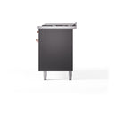 ILVE 60-Inch Nostalgie II Noblesse Propane Gas Dual Fuel Range with 9 Sealed Burners, Griddle, and Solid Door Oven in Matte Graphite with Copper Trim (UN60FQNMPMGPLP)