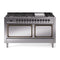 ILVE 60-Inch Nostalgie II Noblesse Natural Gas Dual Fuel Range with 9 Sealed Burners, Griddle, and Solid Door Oven in Stainless Steel with Bronze Trim (UN60FQNMPSSB)
