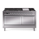 ILVE 60-Inch Nostalgie II Noblesse Propane Gas Dual Fuel Range with 9 Sealed Burners, Griddle, and Solid Door Oven in Stainless Steel with Chrome Trim (UN60FQNMPSSCLP)