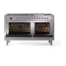 ILVE 60-Inch Nostalgie II Noblesse Natural Gas Dual Fuel Range with 9 Sealed Burners, Griddle, and Solid Door Oven in Stainless Steel with Chrome Trim (UN60FQNMPSSC)
