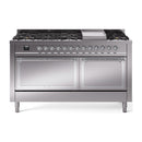 ILVE 60-Inch Nostalgie II Noblesse Natural Gas Dual Fuel Range with 9 Sealed Burners, Griddle, and Solid Door Oven in Stainless Steel with Chrome Trim (UN60FQNMPSSC)