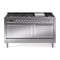 ILVE 60-Inch Nostalgie II Noblesse Natural Gas Dual Fuel Range with 9 Sealed Burners, Griddle, and Solid Door Oven in Stainless Steel with Chrome Trim (UN60FQNMPSSC)