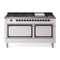 ILVE 60-Inch Nostalgie II Noblesse Natural Gas Dual Fuel Range with 9 Sealed Burners, Griddle, and Solid Door Oven in White with Bronze Trim (UN60FQNMPWHB)