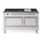 ILVE 60-Inch Nostalgie II Noblesse Natural Gas Dual Fuel Range with 9 Sealed Burners, Griddle, and Solid Door Oven in White with Chrome Trim (UN60FQNMPWHC)