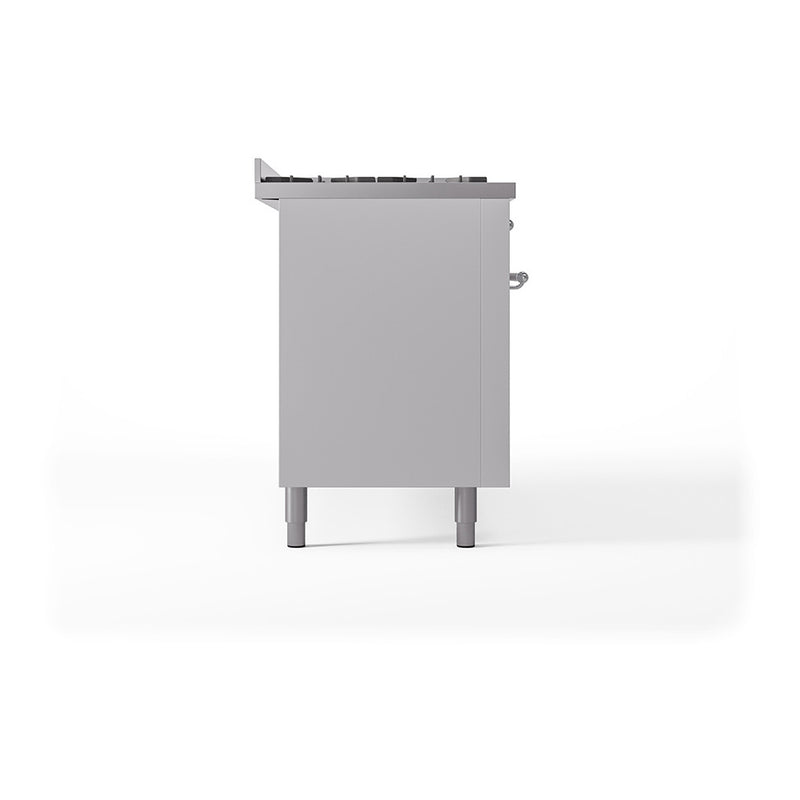 ILVE 60-Inch Nostalgie II Noblesse Dual Fuel Range with 9 Sealed Burners, Griddle, and Solid Door Oven in White with Chrome Trim (UN60FQNMPWHC)