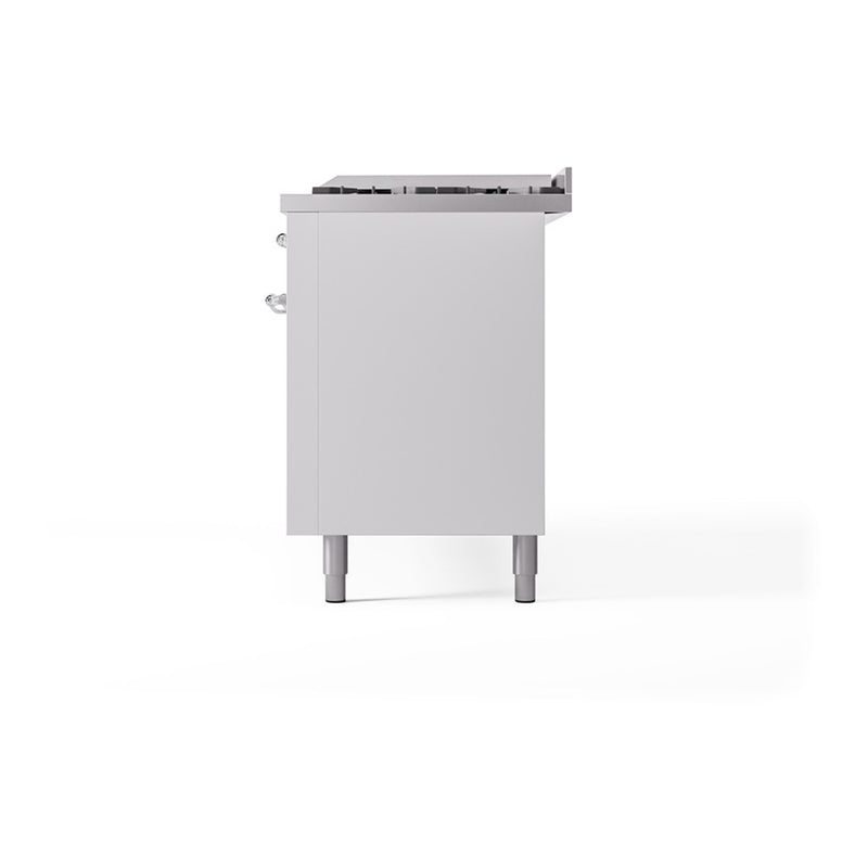 ILVE 60-Inch Nostalgie II Noblesse Dual Fuel Range with 9 Sealed Burners, Griddle, and Solid Door Oven in White with Chrome Trim (UN60FQNMPWHC)