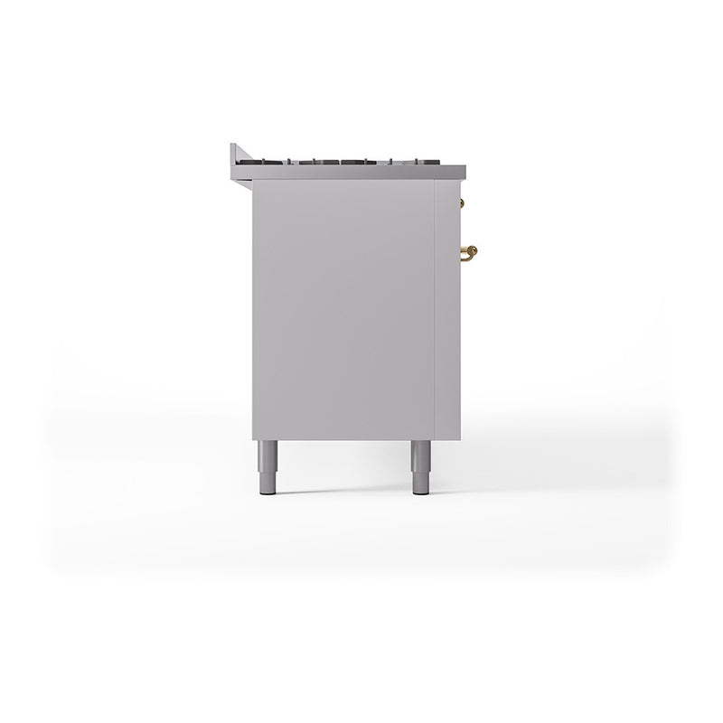 ILVE 60-Inch Nostalgie II Noblesse Dual Fuel Range with 9 Sealed Burners, Griddle, and Solid Door Oven in White with Brass Trim (UN60FQNMPWHG)