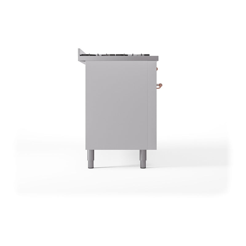 ILVE 60-Inch Nostalgie II Noblesse Dual Fuel Range with 9 Sealed Burners, Griddle, and Solid Door Oven in White with Copper Trim (UN60FQNMPWHP)