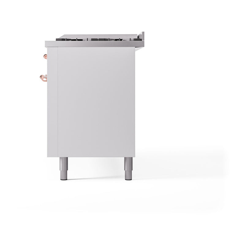 ILVE 60-Inch Nostalgie II Noblesse Dual Fuel Range with 9 Sealed Burners, Griddle, and Solid Door Oven in White with Copper Trim (UN60FQNMPWHP)