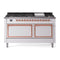 ILVE 60-Inch Nostalgie II Noblesse Dual Fuel Range with 9 Sealed Burners, Griddle, and Solid Door Oven in White with Copper Trim (UN60FQNMPWHP)