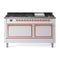 ILVE 60-Inch Nostalgie II Noblesse Natural Gas Dual Fuel Range with 9 Sealed Burners, Griddle, and Solid Door Oven in White with Copper Trim (UN60FQNMPWHP)