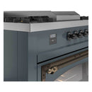 ILVE 60-Inch Nostalgie II Noblesse Natural Gas Dual Fuel Range with 7 Sealed Burners, Griddle, French Top and Triple Glass Door Oven in Blue Grey with Bronze Trim (UN60FSNMPBGB)