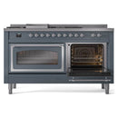ILVE 60-Inch Nostalgie II Noblesse Natural Gas Dual Fuel Range with 7 Sealed Burners, Griddle, French Top and Triple Glass Door Oven in Blue Grey with Chrome Trim (UN60FSNMPBGC)