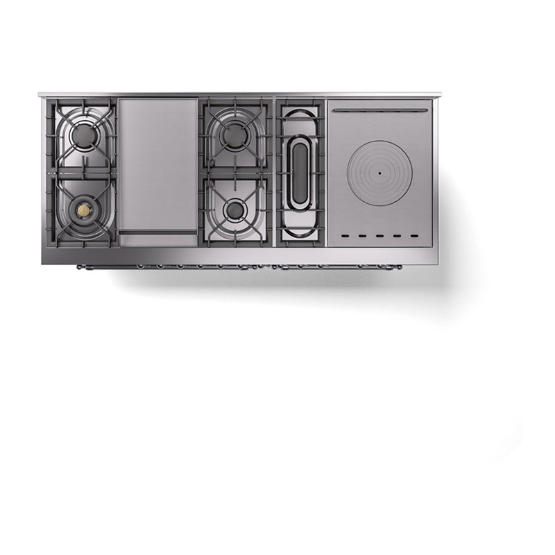 ILVE 60-Inch Nostalgie II Noblesse Dual Fuel Range with 7 Sealed Burners, Griddle, French Top and Triple Glass Door Oven in Blue Grey with Chrome Trim (UN60FSNMPBGC)